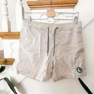 T&C Surf Designs Men's Khaki Beige Drawstring Shorts Yin Yang Logo Cotton Sz S